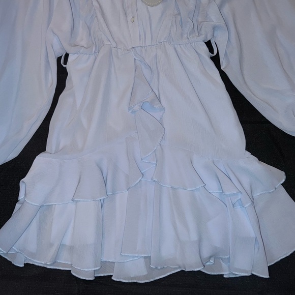 Long sleeve Ruffle Belted Dress in Winter Blue - Picture 4 of 13